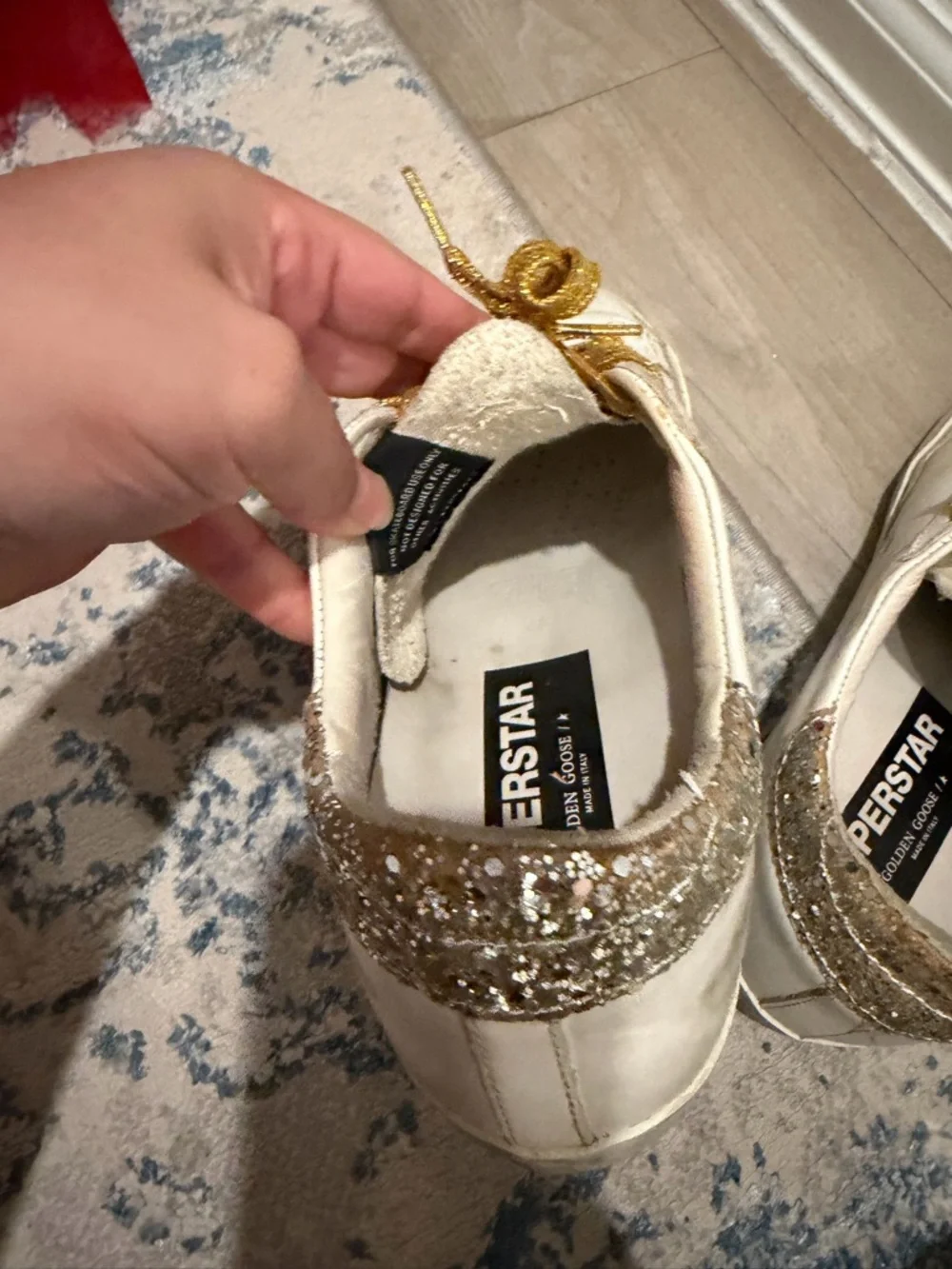 Golden Goose White Sneakers with Gold Star and Metallic Gold Laces - Picture 9 of 11